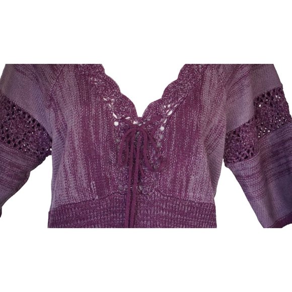 Y2K Derek Heart Vintage Purple Sweater Dress Juniors Size XL Crocheted Boho Heat - Picture 5 of 14